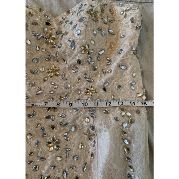 Jeweled Gown wTrain Womens Size Medium (8) Strapless Beige Mermaid Maxi Dress - Picture 15 of 16
